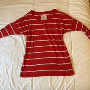 Hollister Red and White Striped quarter Sleeve Shirt